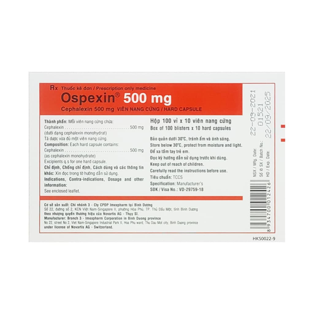 Ospexin 500mg Sandoz hỗ trợ điều trị nhiễm khuẩn (10 viên/ 100 viên)