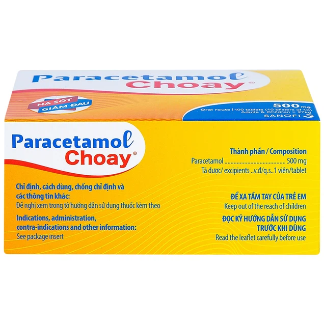 Paracetamol Choay 500mg Sanofi giúp giảm đau từ nhẹ đến vừa, hạ sốt