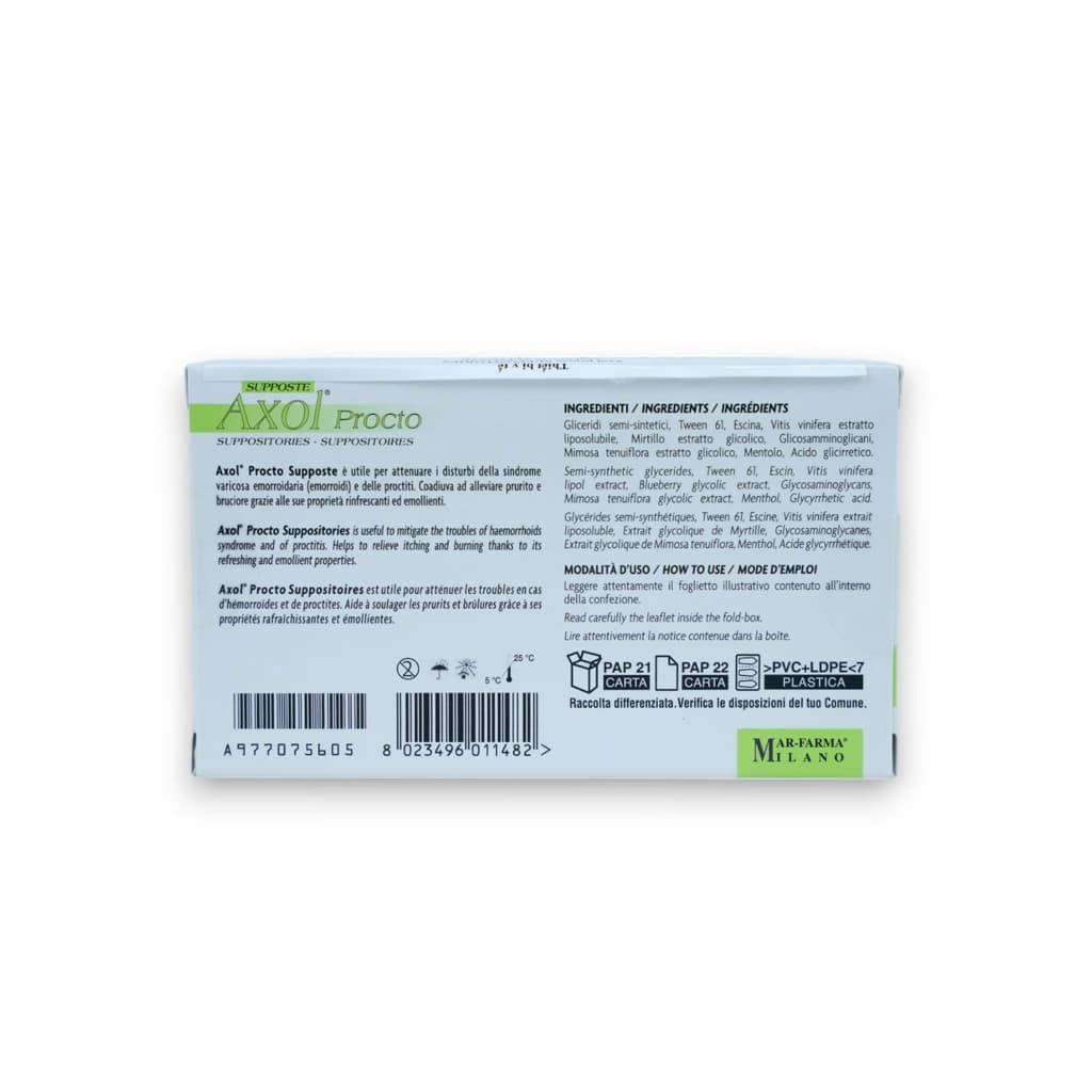Viên đặt Axol Procto Suppositories hỗ trợ giảm các triệu chứng trĩ và viêm trực tràng (Hộp 20 viên)